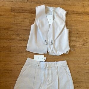 ALC Leo Pearl Embellished Linen Vest + matching shorts